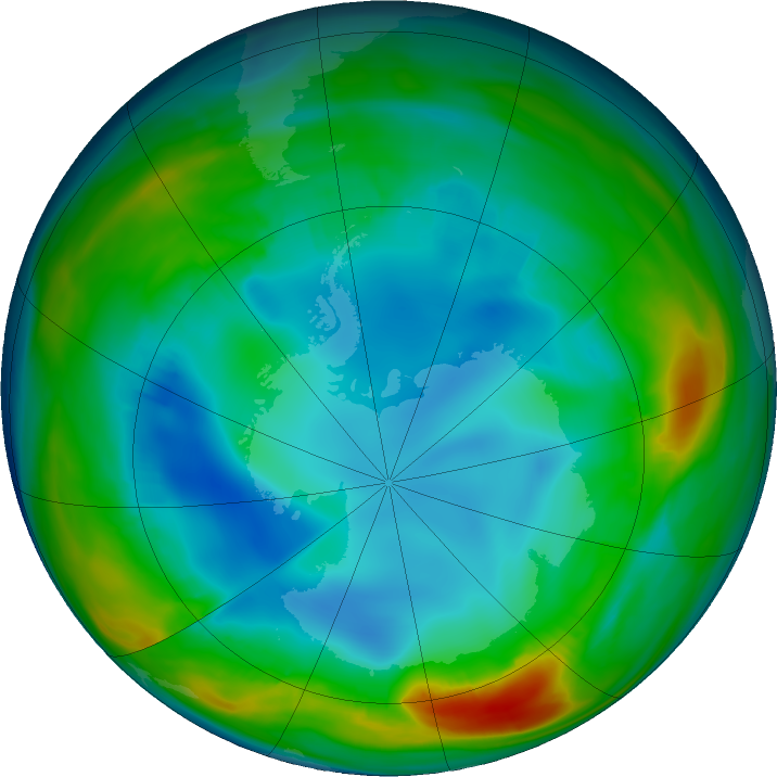 Antarctic ozone map for 19 July 2016